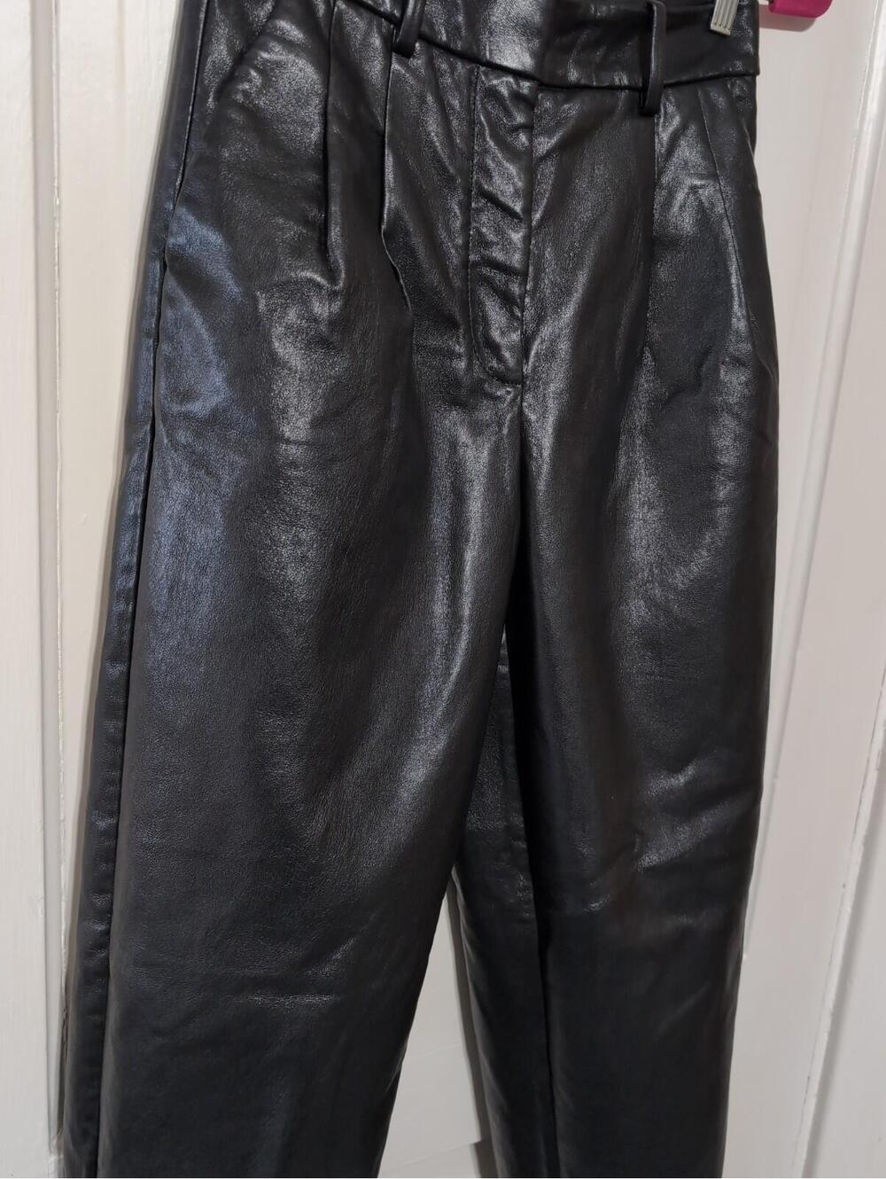 Wilfred Melina Black Faux‎ Leather Pleated Tapered High Rise Pants Woman 2(1357) - Picture 3 of 7